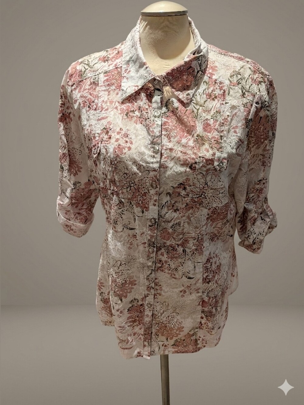 Floral Pink Button-Down Shirt with Classic Collar